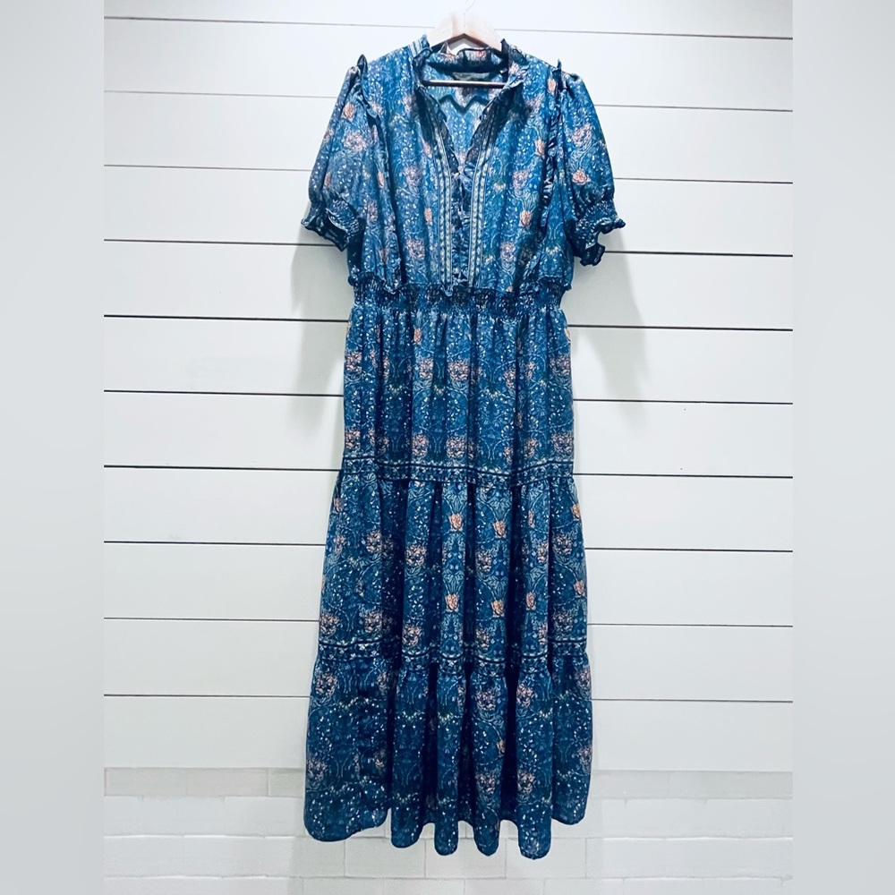 Max Studio Blue Floral Maxi Dress - Fits like 1X